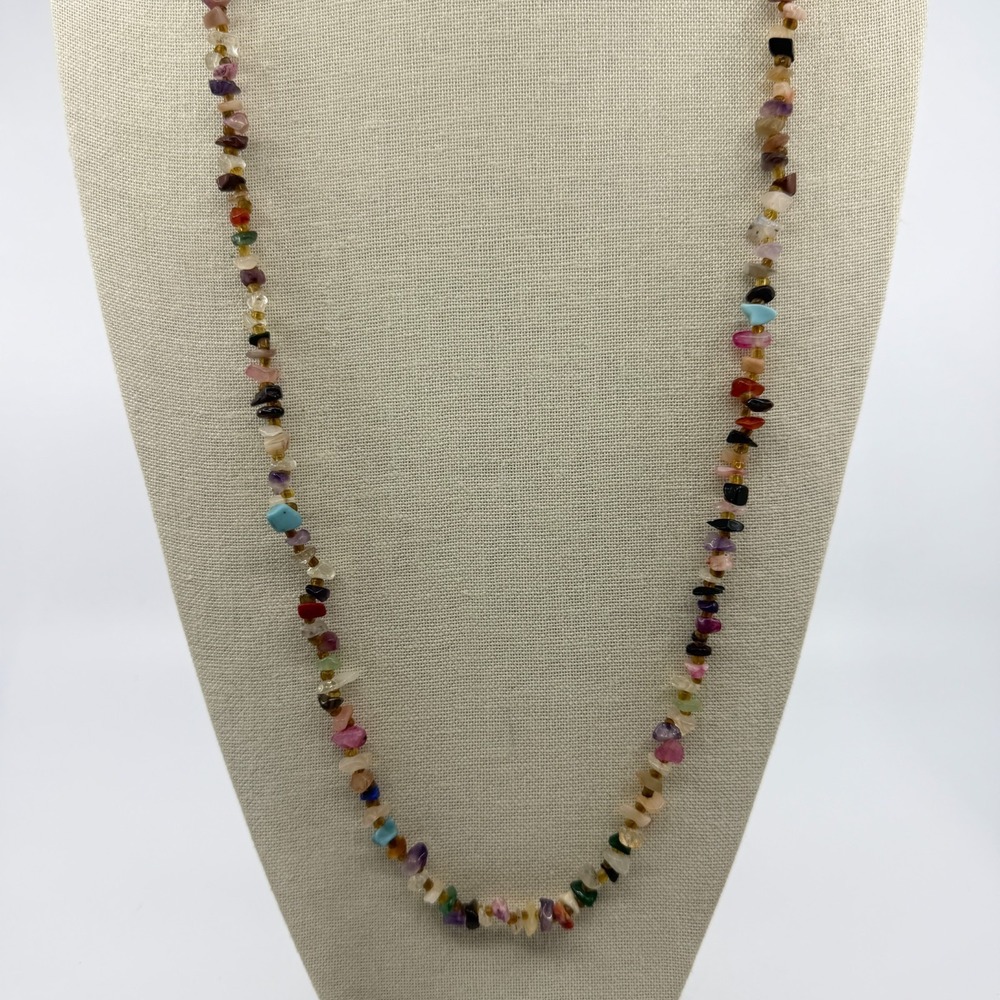 Colorful Gemstone Chip Necklace Boho Artisan Multi-Stone Layering Statement Gift